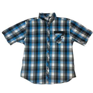 Enyce Shirt Men’s 4XL Blue Black And White Plaid Button Down Short Sleeve